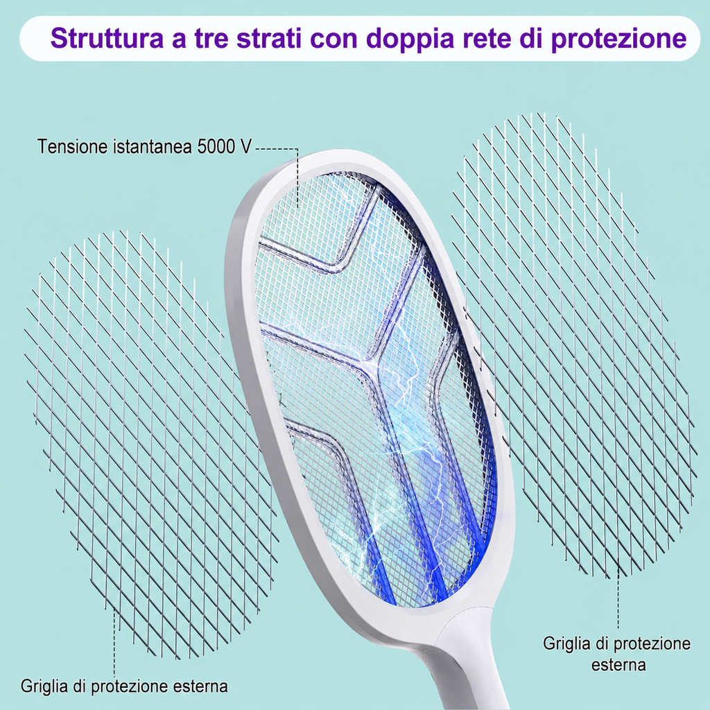 Racchetta Elettrica Antizanzare USB 2 in 1 5000V