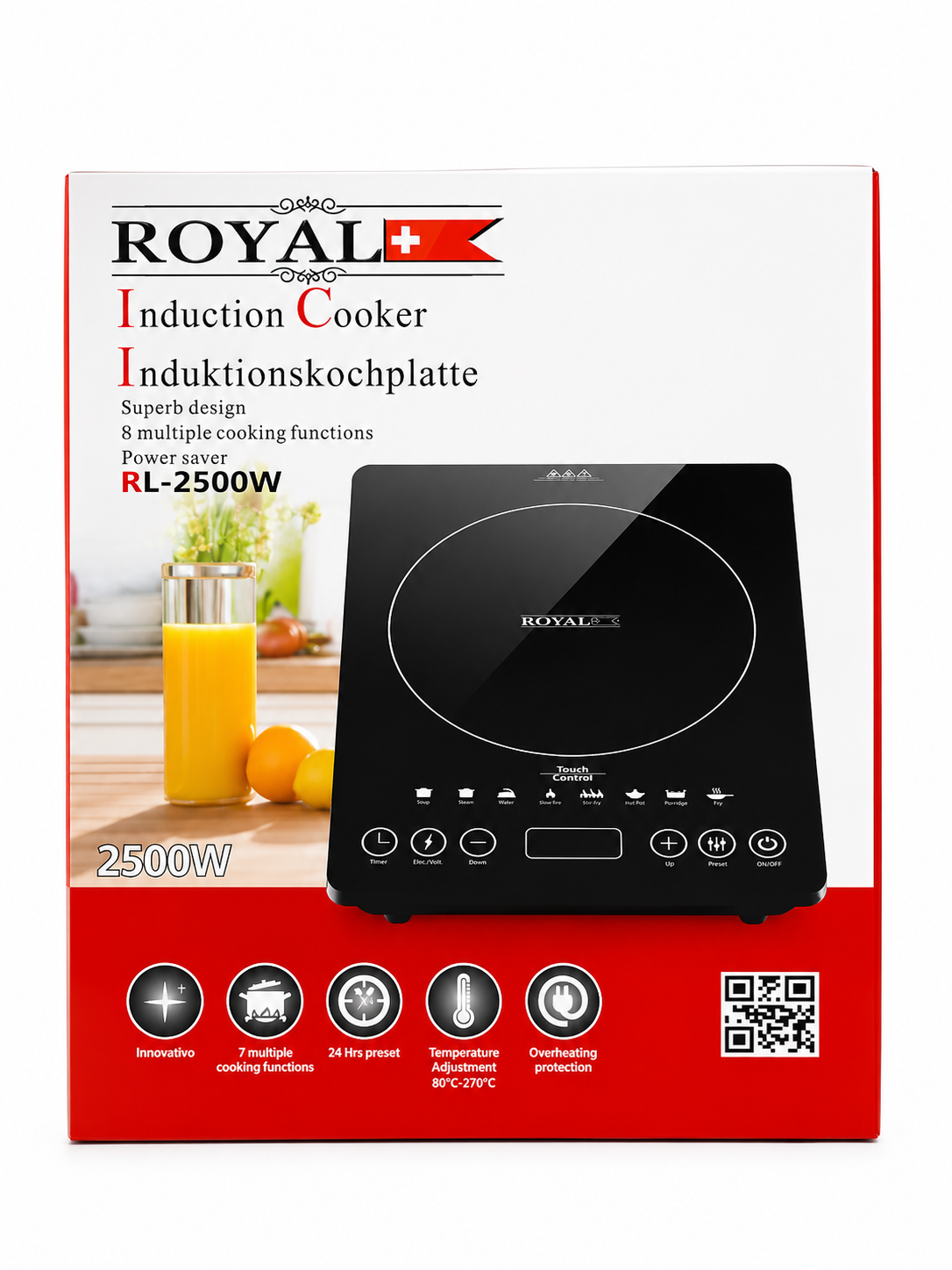 Piastra a Induzione 2500W Portatile Touch – Piano Cottura Elettrico con Timer 24h e 7 Funzioni
