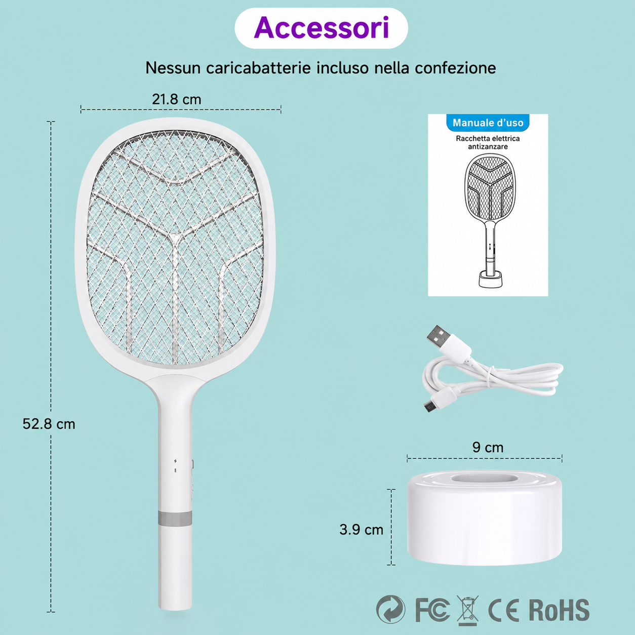 Racchetta Elettrica Antizanzare USB 2 in 1 5000V
