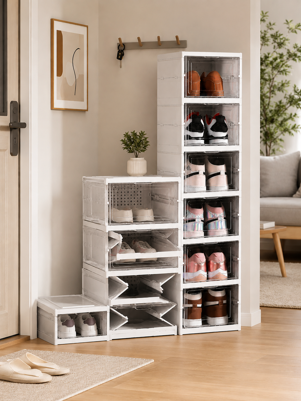 Scarpiera Pieghevole 6 Ripiani Salvaspazio con Sportelli Trasparenti – Organizzatore Scarpe Impilabile
