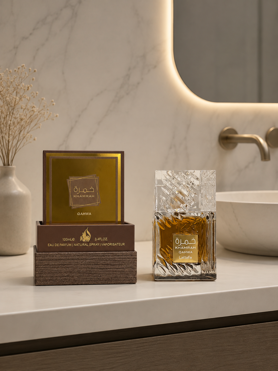 Lattafa Khamrah Qahwa Eau de Parfum 100 ml - Profumo Unisex con Note Speziate, Gourmand e Legnose