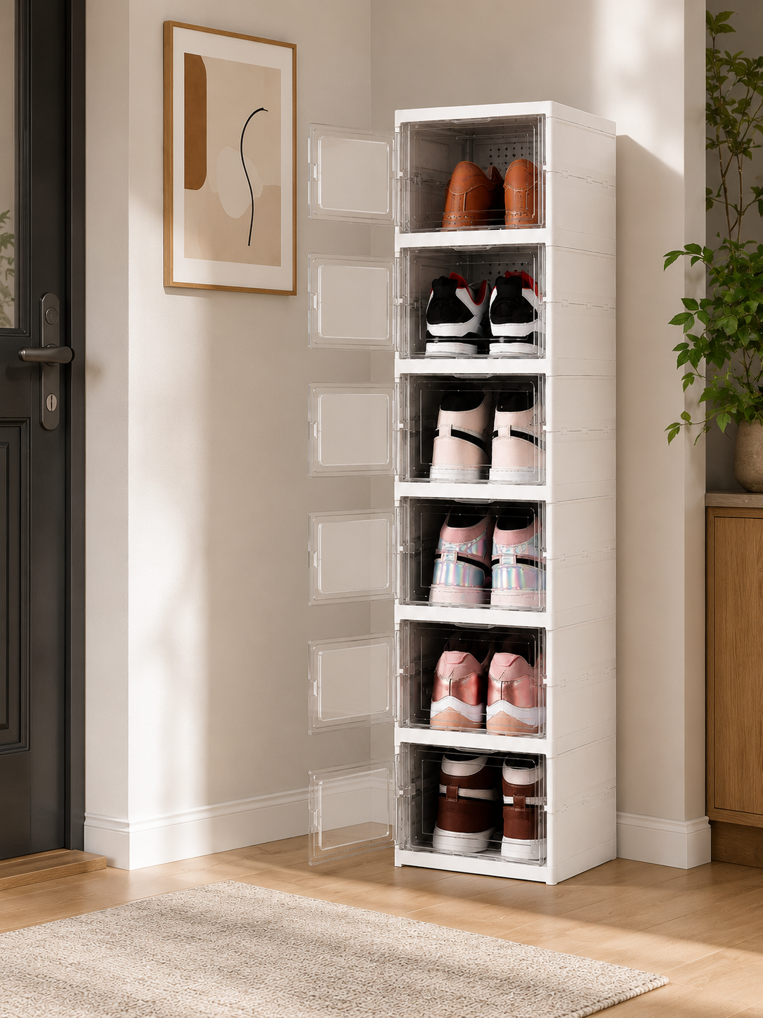Scarpiera Pieghevole 6 Ripiani Salvaspazio con Sportelli Trasparenti – Organizzatore Scarpe Impilabile