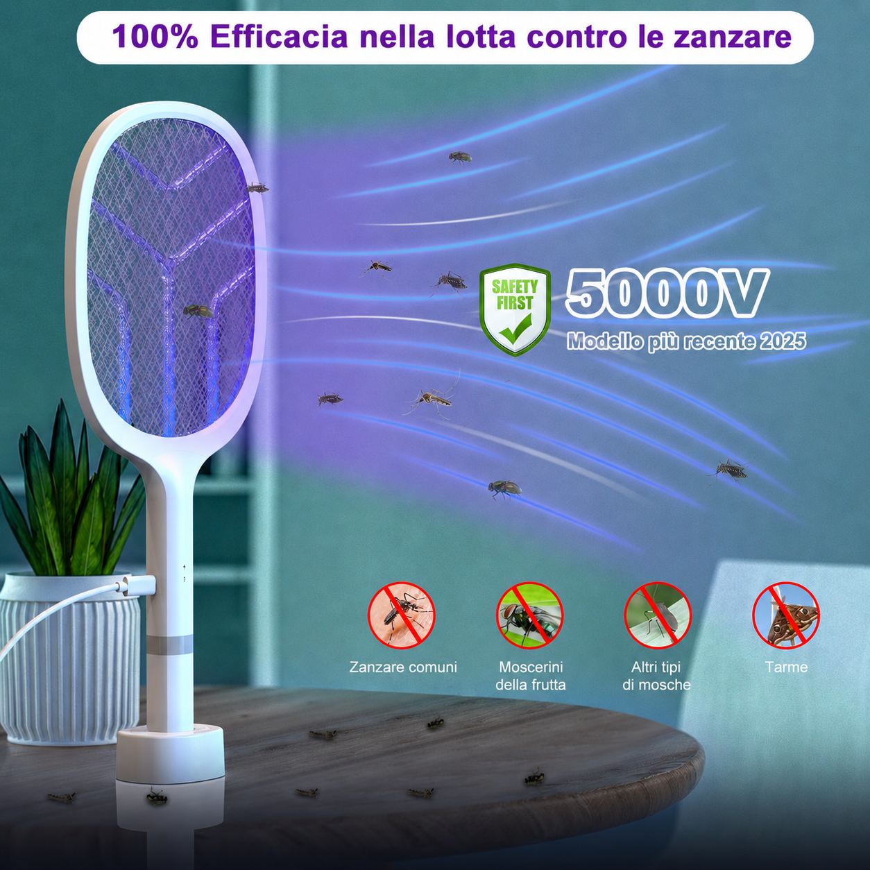 Racchetta Elettrica Antizanzare USB 2 in 1 5000V