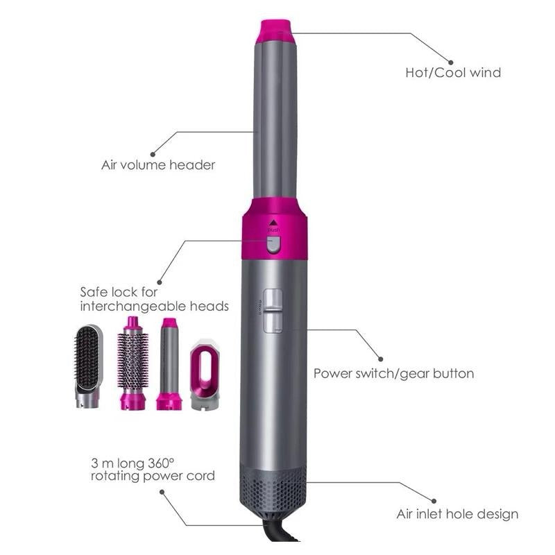 Spazzola Asciugacapelli 5 in 1 Professionale – Styler Automatico con Aria Calda/Fredda