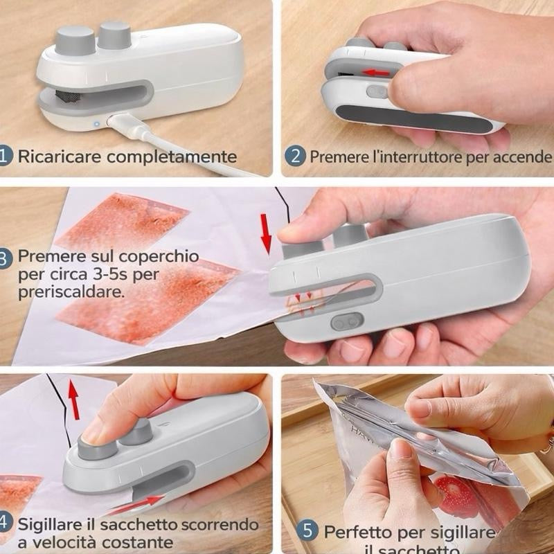 Sigillatore Portatile per Sacchetti Mini Sealer Ricaricabile per Cucina con Funzionalità Pratiche e Design Compact