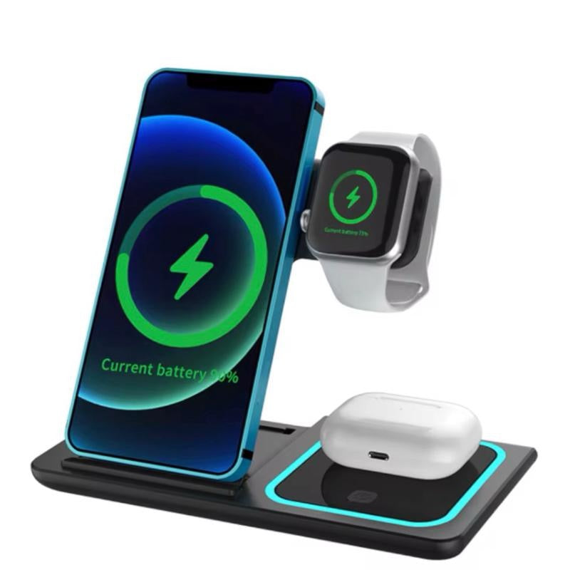 PowerDock 3in1 Ricarica Wireless per Smartphone Smartwatch e Auricolari Design Moderno e Compatto Senza Cavi per Casa Ufficio o Comodino