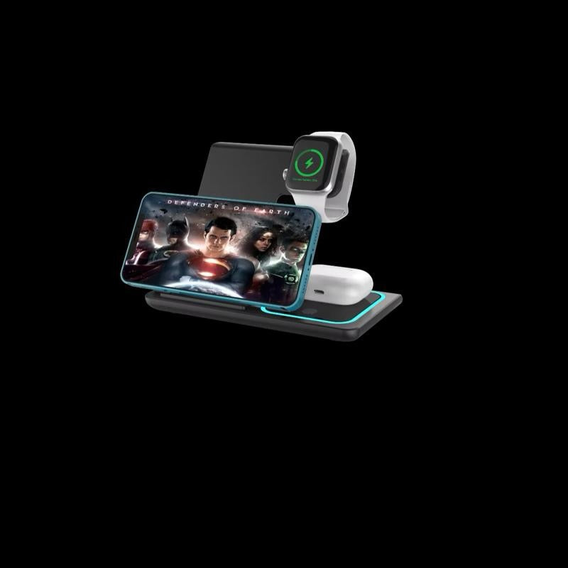 PowerDock 3in1 Ricarica Wireless per Smartphone Smartwatch e Auricolari Design Moderno e Compatto Senza Cavi per Casa Ufficio o Comodino