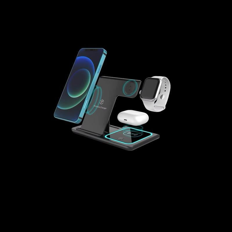 PowerDock 3in1 Ricarica Wireless per Smartphone Smartwatch e Auricolari Design Moderno e Compatto Senza Cavi per Casa Ufficio o Comodino