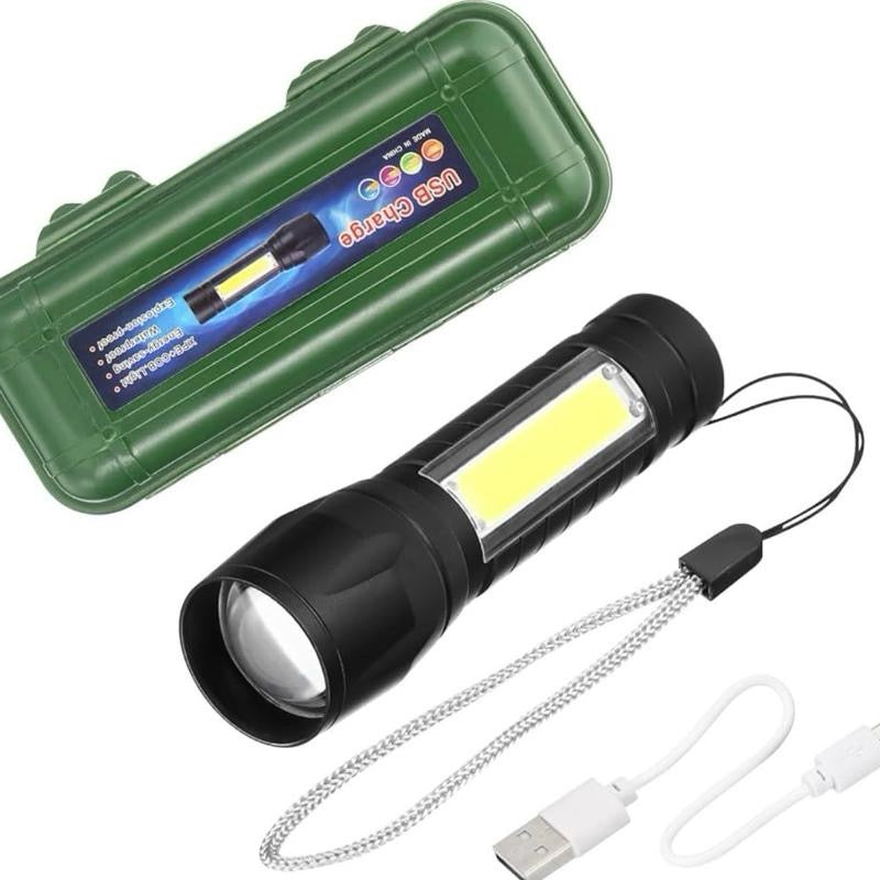 Mini Torcia LED Ricaricabile USB in Alluminio Resistente con 3 Modalità di Luce e Funzione Zoom Regolabile Ideale per Auto Campeggio e Emergenze