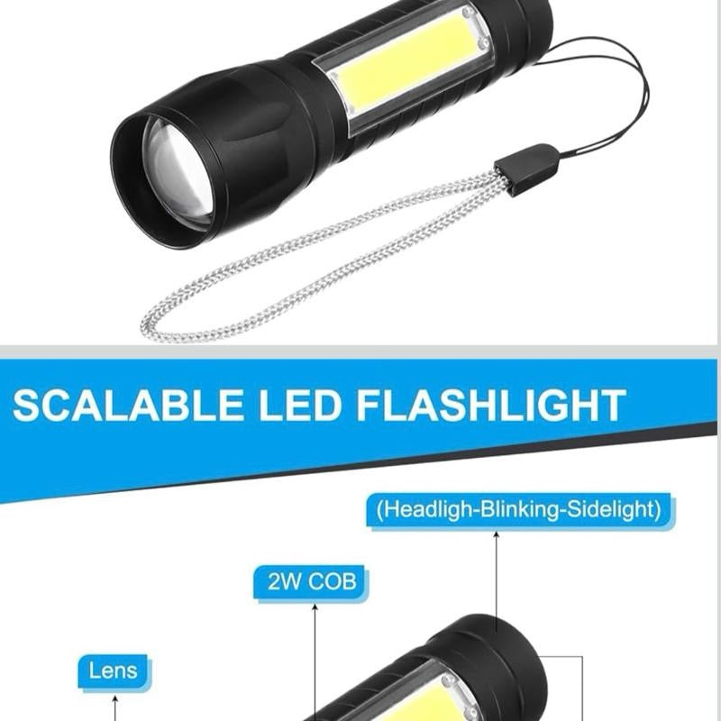 Mini Torcia LED Ricaricabile USB in Alluminio Resistente con 3 Modalità di Luce e Funzione Zoom Regolabile Ideale per Auto Campeggio e Emergenze