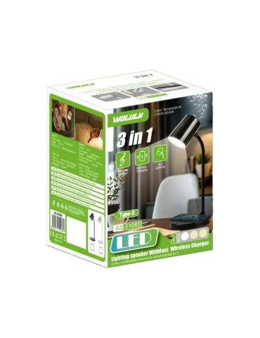 Lampada LED 3 in 1 con Altoparlante Bluetooth e Ricarica Wireless – Lampada da Tavolo Smart USB
