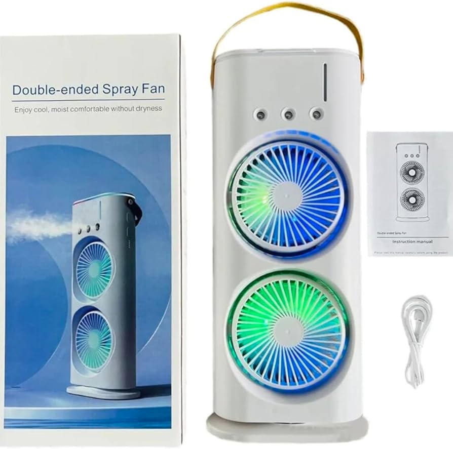 Ventilatore Nebulizzatore Portatile USB con Doppia Ventola e Luce LED RGB