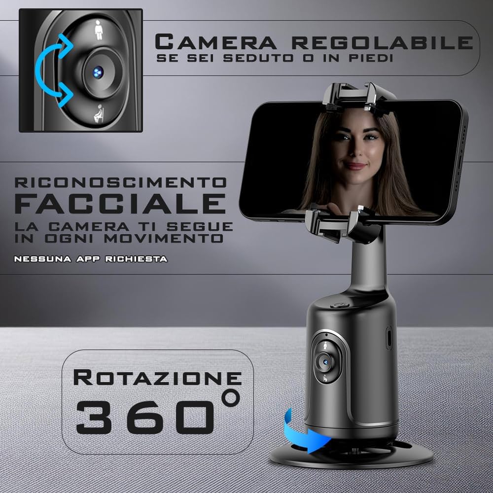 Supporto Smartphone Auto Tracking 360° con Riconoscimento Facciale – Smart Holder per Video e Dirette