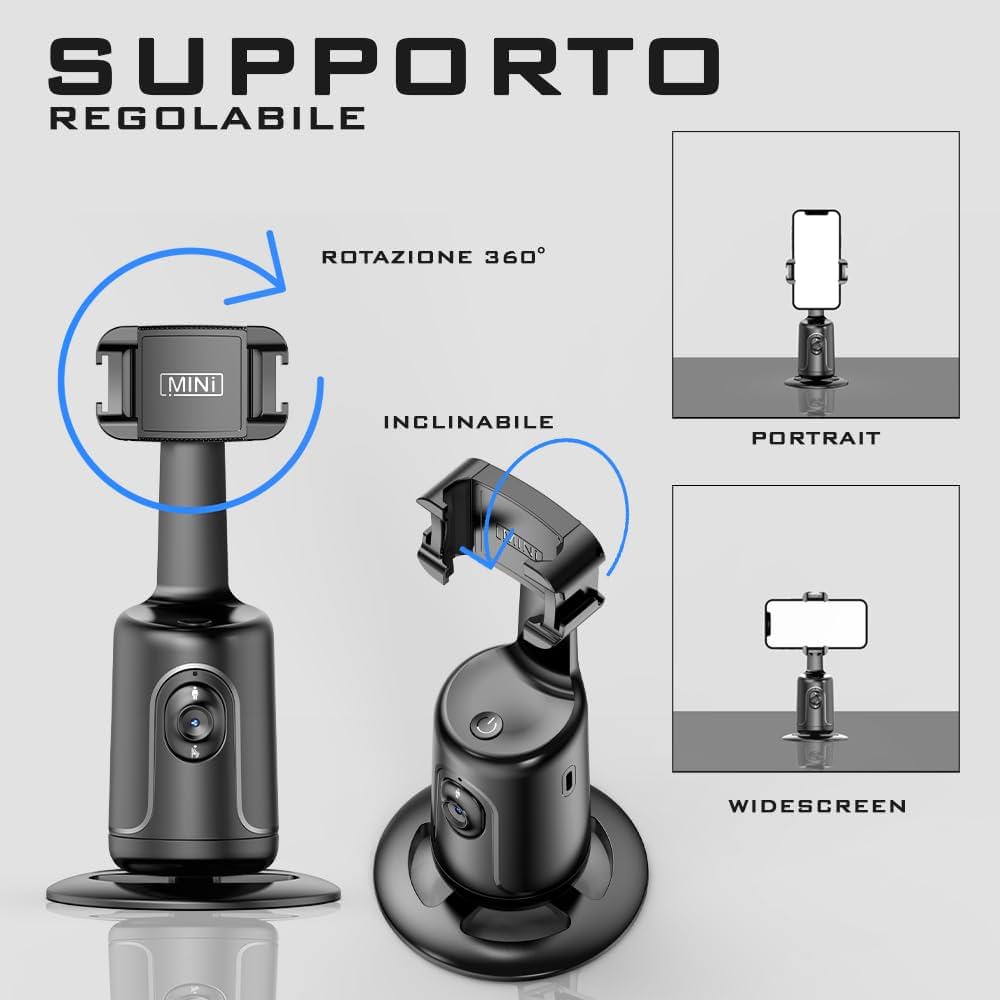 Supporto Smartphone Auto Tracking 360° con Riconoscimento Facciale – Smart Holder per Video e Dirette