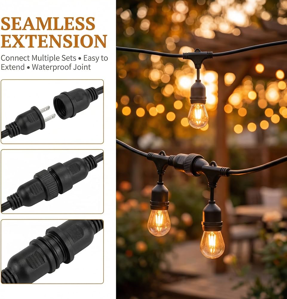 Catena Luminosa Guinguette LED da Esterno – 10 m – 10 Lampadine LED Incluse – Impermeabile IP44 – Prolungabile – Attacco E27