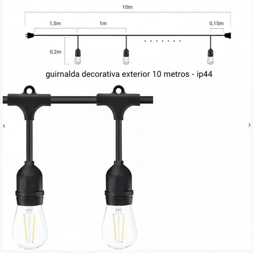 Catena Luminosa Guinguette LED da Esterno – 10 m – 10 Lampadine LED Incluse – Impermeabile IP44 – Prolungabile – Attacco E27