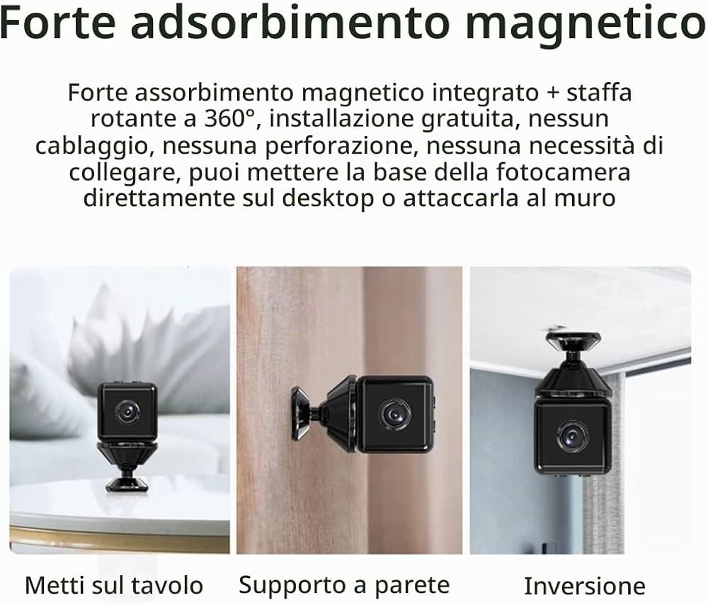 Mini IP Camera A9 HD 1080P con WiFi e Ricarica Magnetica Videocamera Portatile per Sicurezza Domestica Telecamera Wi-Fi