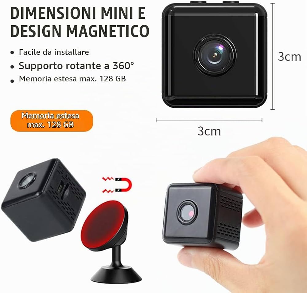 Mini IP Camera A9 HD 1080P con WiFi e Ricarica Magnetica Videocamera Portatile per Sicurezza Domestica Telecamera Wi-Fi